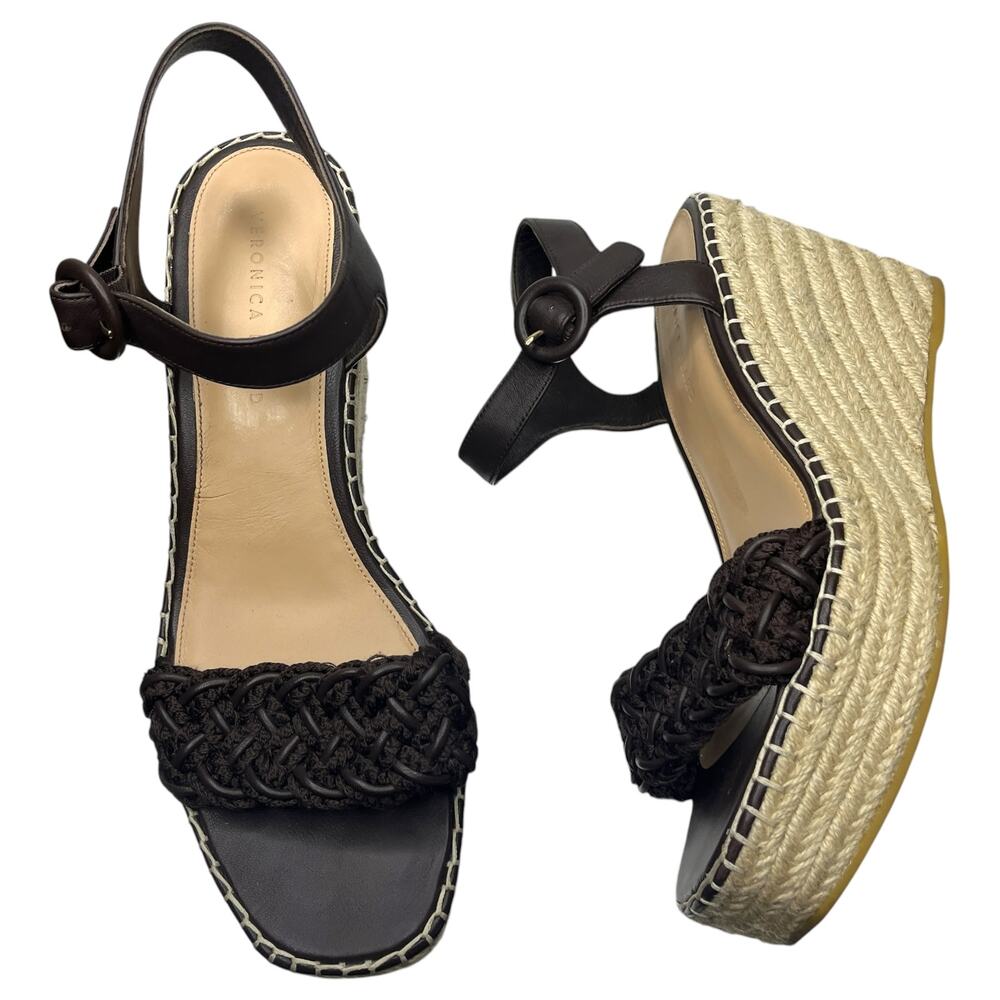 Veronica Beard Wedge Sandals Womens 12M 42 Reema Brown 4" Espadrille Platform